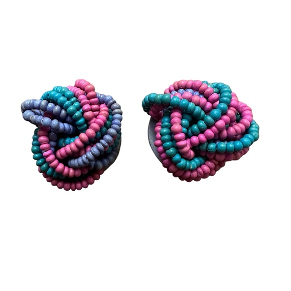 80s chunky multicolored beaded clip on earrings - Picture 2 of 3